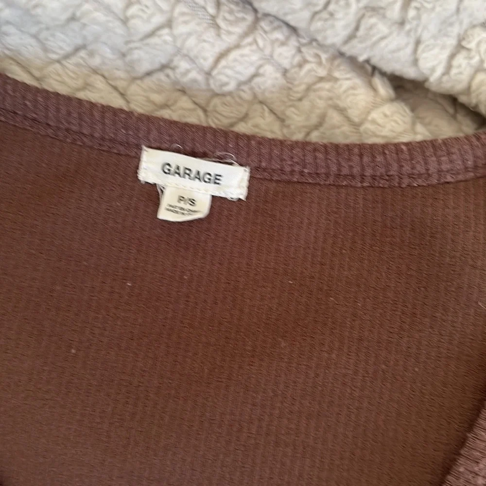 Brown Button Up Crop Top - Picture 2 of 3